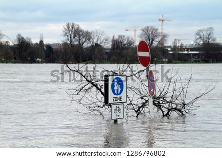 Extreme weather: Flooded pedestrian zone in Cologne, Germany Royalty-Free Stock Photo #1286796802