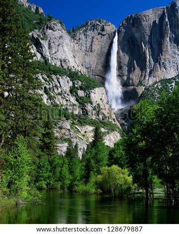 Yosemite Falls and Merced River, Yosemite National Park, California Royalty-Free Stock Photo #128679887
