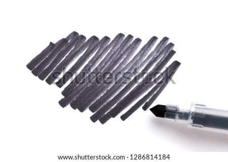 black highlighter Pen and Doodles Isolated on White Background with Real Shadow