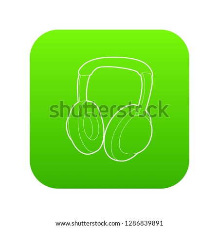 Headphones icon green vector isolated on white background