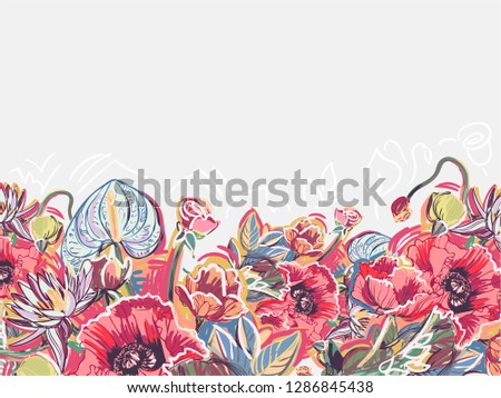 garden poppies flower vector background