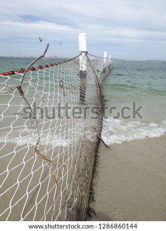 Sea side shark nets timber posts, Botany Bay, Sydney Australian, December 2016