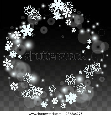 Winter Vector Background with White Falling Snowflakes Isolated on Transparent Background. Festival Snow Sparkle Pattern. Snowfall Overlay Print. Winter Sky. Design for  Party Invitation.