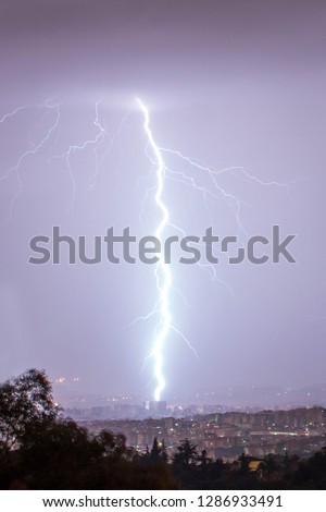Thunderstorm, lightining, vertical picture