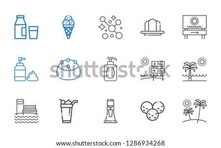cream icons set. Collection of cream with beach, ice cream, milkshake, soap, cake, foam, gelatine, milk. Editable and scalable icons.