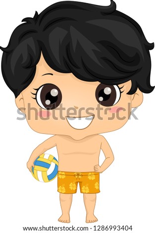 Illustration of a Kid Boy Wearing Beach Shorts and Holding a Volleyball Ball