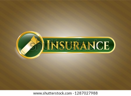  Golden badge with flashlight icon and Insurance text inside