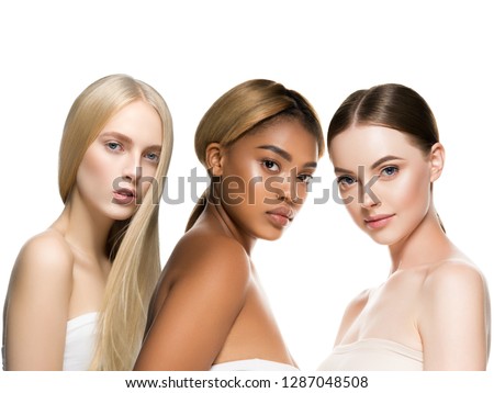 Ethnic beauty women group with different race hairstyle color skin beautiful female skin type