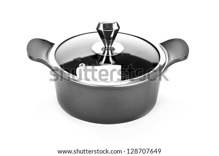 One pot isolated on white background. Black and white photo.