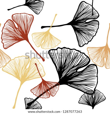 Light Orange vector seamless doodle layout with leaves. Modern geometrical abstract illustration with leaves. Pattern for design of fabric, wallpapers.