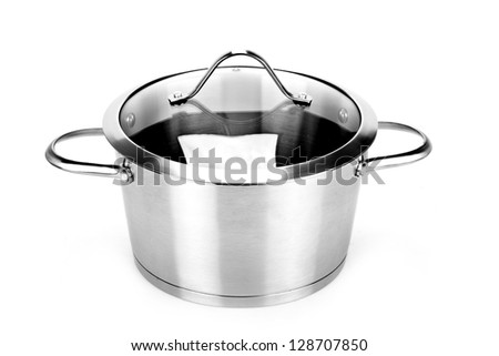 One pot isolated on white background. Black and white photo.