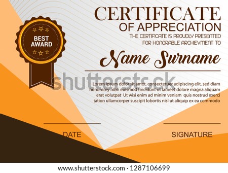 Creative Certificate Of Appreciation Award Template. Illustration Certificate Horizontal In A4 Size Pattern.