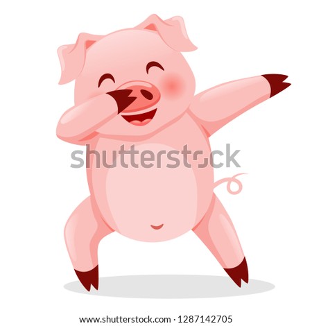 Cute pig dabbing. Vector illustration isolated on white background