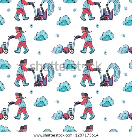 Snow removal seamless pattern, in doodle style. Finr for wrapping paper, stationery and backgrounds.