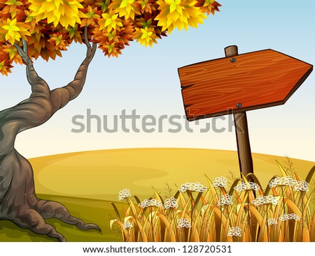 Illustration of the autumn view in the hill