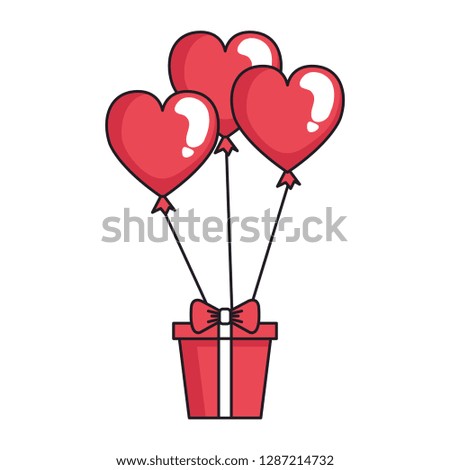 giftbox with heart shaped party balloons