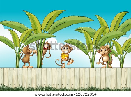 Illustration of a group of monkeys at the fence