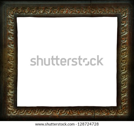 Thai style antique wooden craft photo frame, clipping path.
