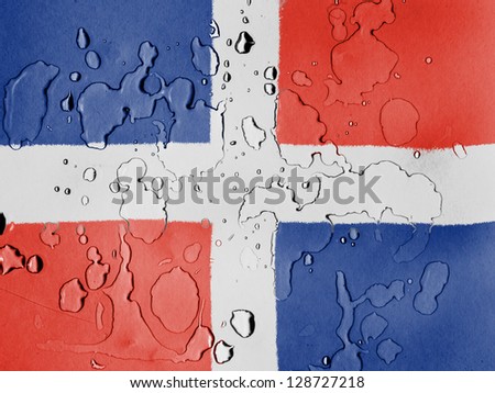 The Dominican Republic flag  covered with water drops