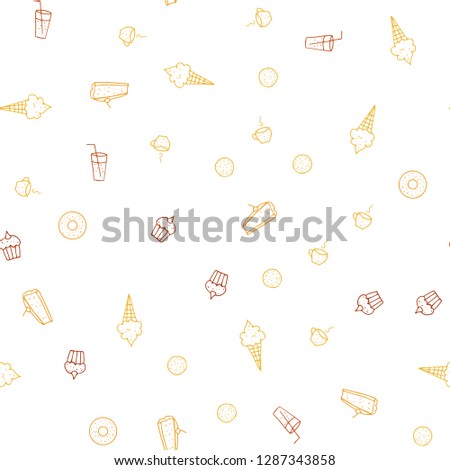 Dark Red, Yellow vector seamless layout with restaurant food. Blurred decorative design of snacks in doodle style. Pattern for menu of cafes, bars, restaurants.