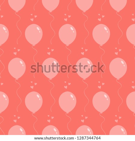 Cute cartoon seamless pattern backround with balloons and hearts for wedding and Valentines Day design.