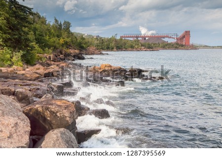 Taconite plant at Silver Bay in the background which sits along the shore of Lake Superior