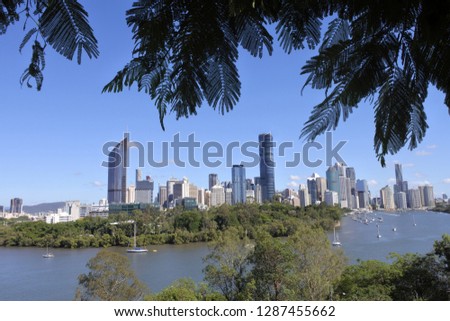 Landscape view of Brisbane the capital city of Queensland state from Kangaroo Point in Brisbane Queensland Australia.