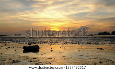 Golden sunset at Klebang Beach, Malacca,Malaysia.