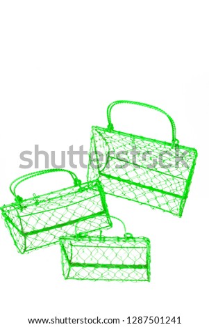 Wire bags. Different color and size. White background.