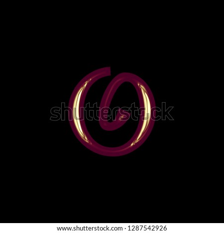 Shiny colorful golden red letter O (lowercase) in a 3D illustration with a glossy gold red color and smooth surface in a fun curly font on a black background with clipping path