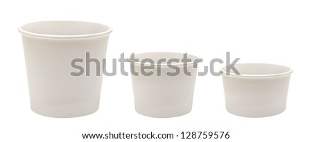 White Empty and Blank Disposable Paper or Cardboard Cups In Three Different Size packaging template mockup collection with isolated on White Background Royalty-Free Stock Photo #128759576