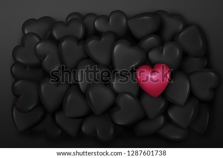 3d rendering valentines day black pink color hearts  in  background.