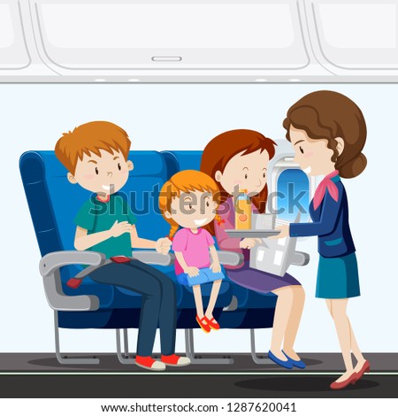 A family on airplane illustration