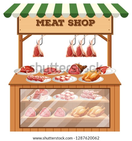 A butcher stall on white background illustration