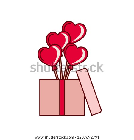 hearts balloons with gift box isolated icon