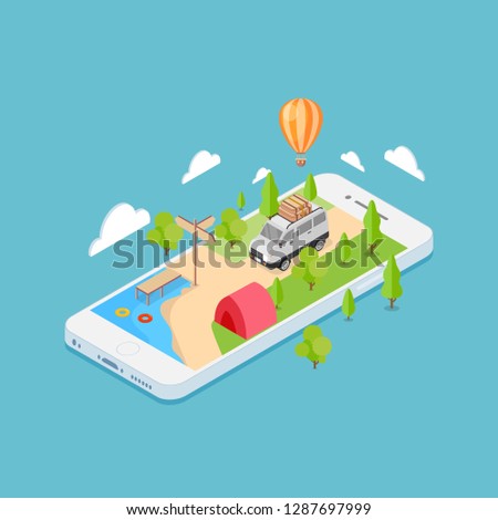 Mobile application reservation online travel concept vector illustration suitable for banner and web landing page