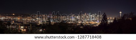 Seattle WA Night Panoramic City View From Queen Anne Hill