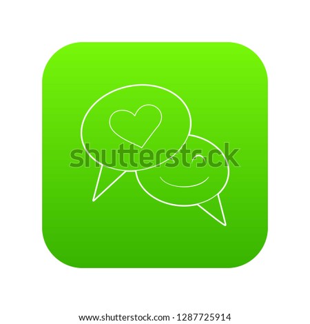 Speech bubble heart icon green vector isolated on white background