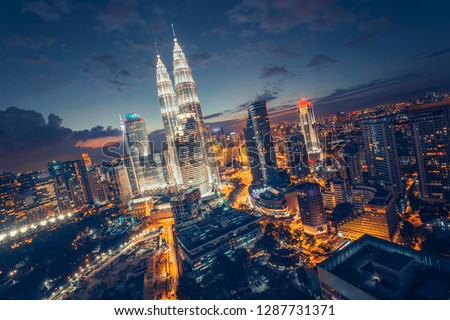 City of Kuala Lumpur, Malaysia with blue tones