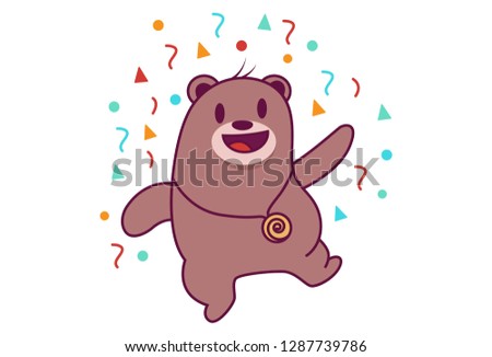 Vector cartoon illustration . Cute bear is enjoying party . Isolated on white background.