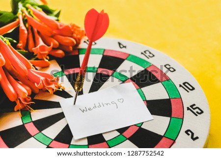 Text Wedding note on dart board.love concept.
