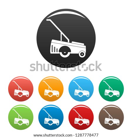Motor grass cutter icons set 9 color vector isolated on white for any design