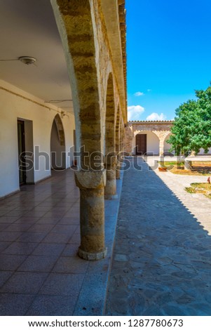 Inner courtyard of Saint Barnabas Monastery near Famagusta, Cyprus

