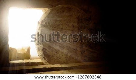 Empty Tomb: Details of Jesus Christ’s Resurrection : Surrealism Background : Easter Day Royalty-Free Stock Photo #1287802348