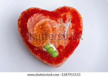 heart shaped salmon and rice sushi decorate in mini heart shape concept love in valentine theme