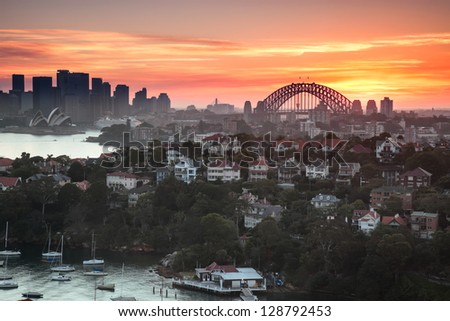 Sunset over Sydney harbour, taken from a unique position which is not available to anyone