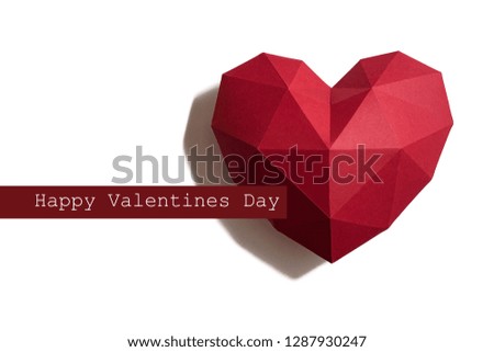 Valentines Day card. Paper hearth with text "Happy Valentines Day"
