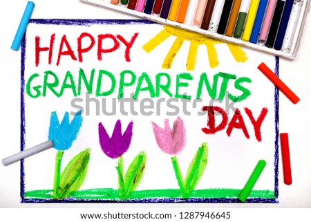 Colorful drawing: Grandparents Day card with tulip