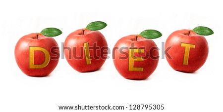 Word "diet" made of red apples on white background
