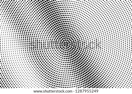 Black on white round halftone vector. Digital dotted texture. Diagonal dotwork gradient for vintage effect. Monochrome halftone overlay for cartoon effect. Perforated background. Ink dotwork surface